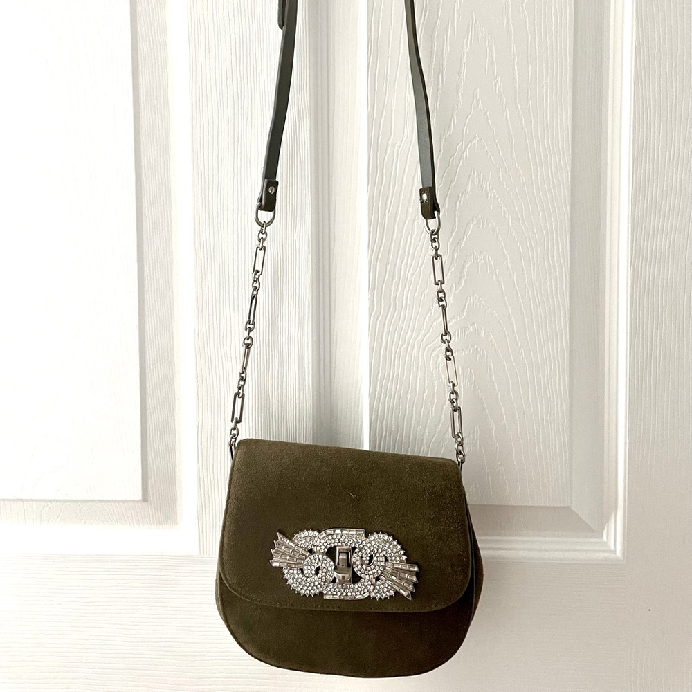 Suede Zara green and silver small purse with rhinestones